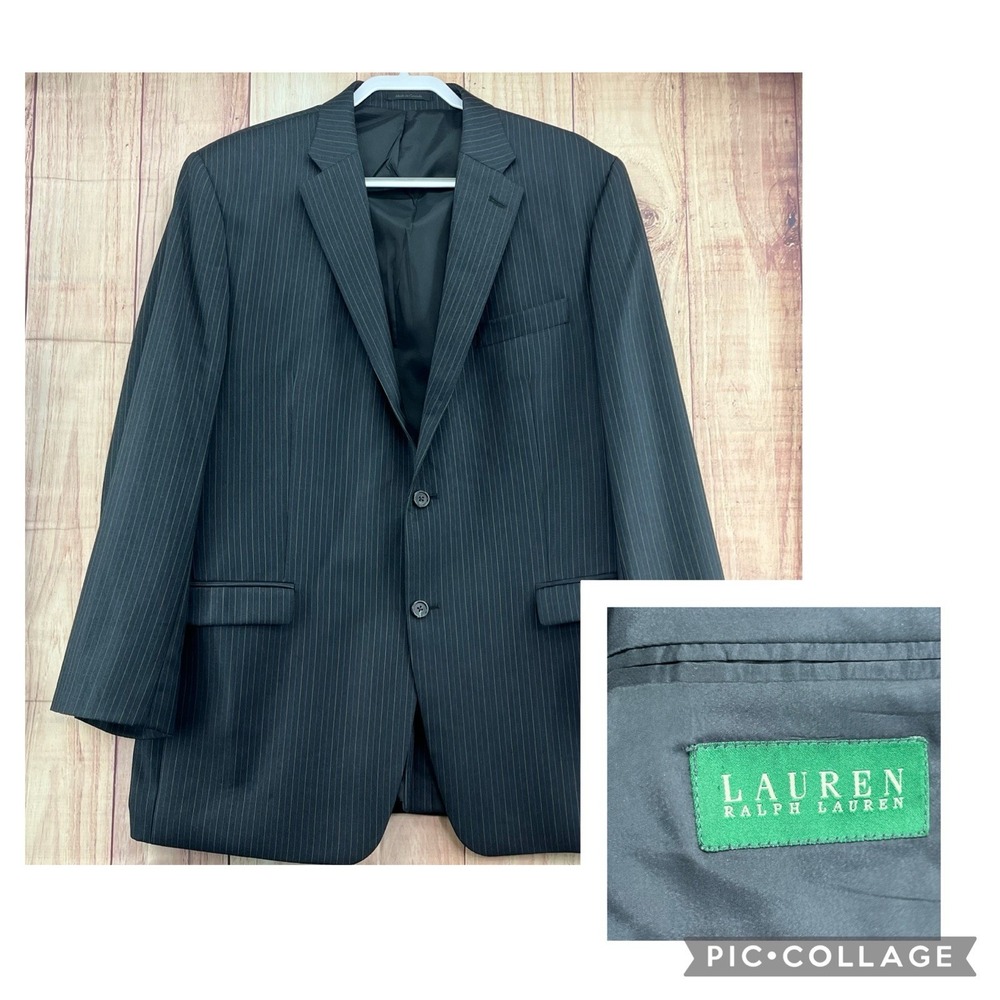Lauren Ralph Lauren Sport Coat Sz46L Gray Pinstripe Wool Classic 2-Button Jacket